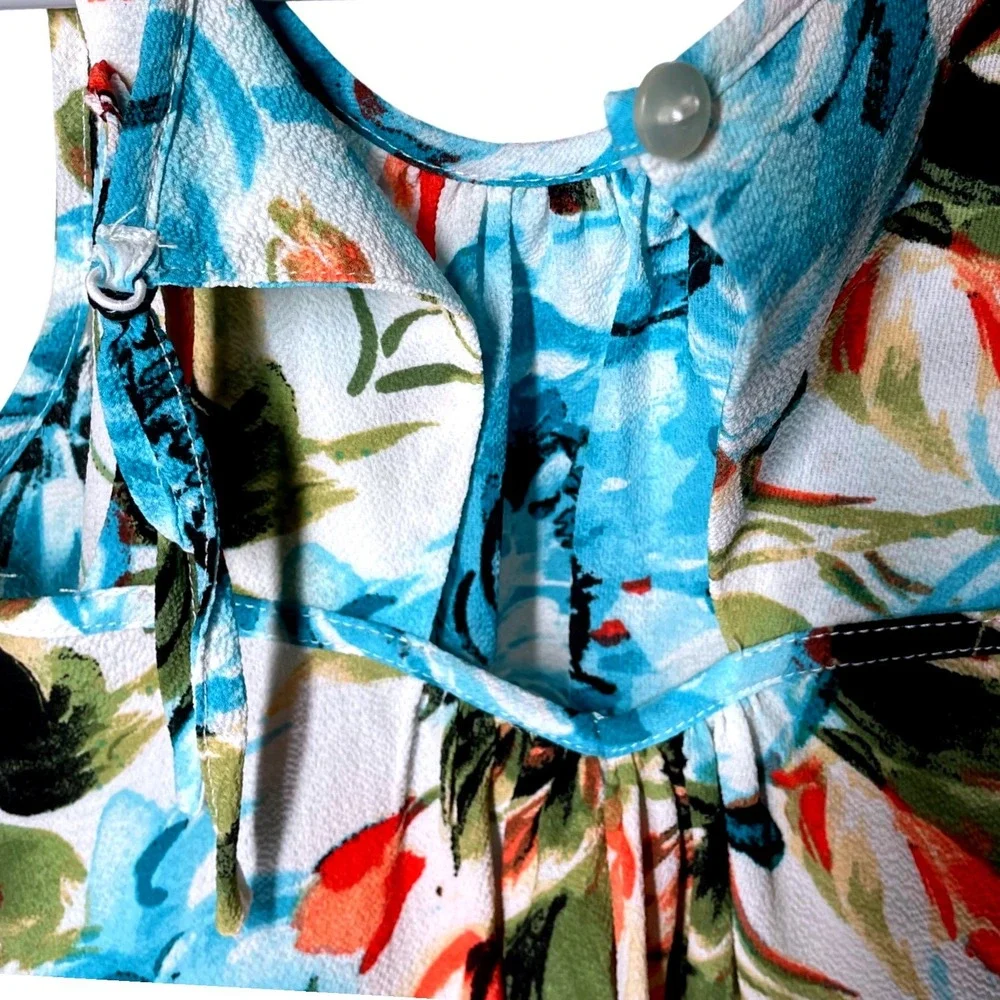 Bonnie Jean Girls Size 5 Floral Dress‎ Blue Orange Watercolor A-Line Sleeveless